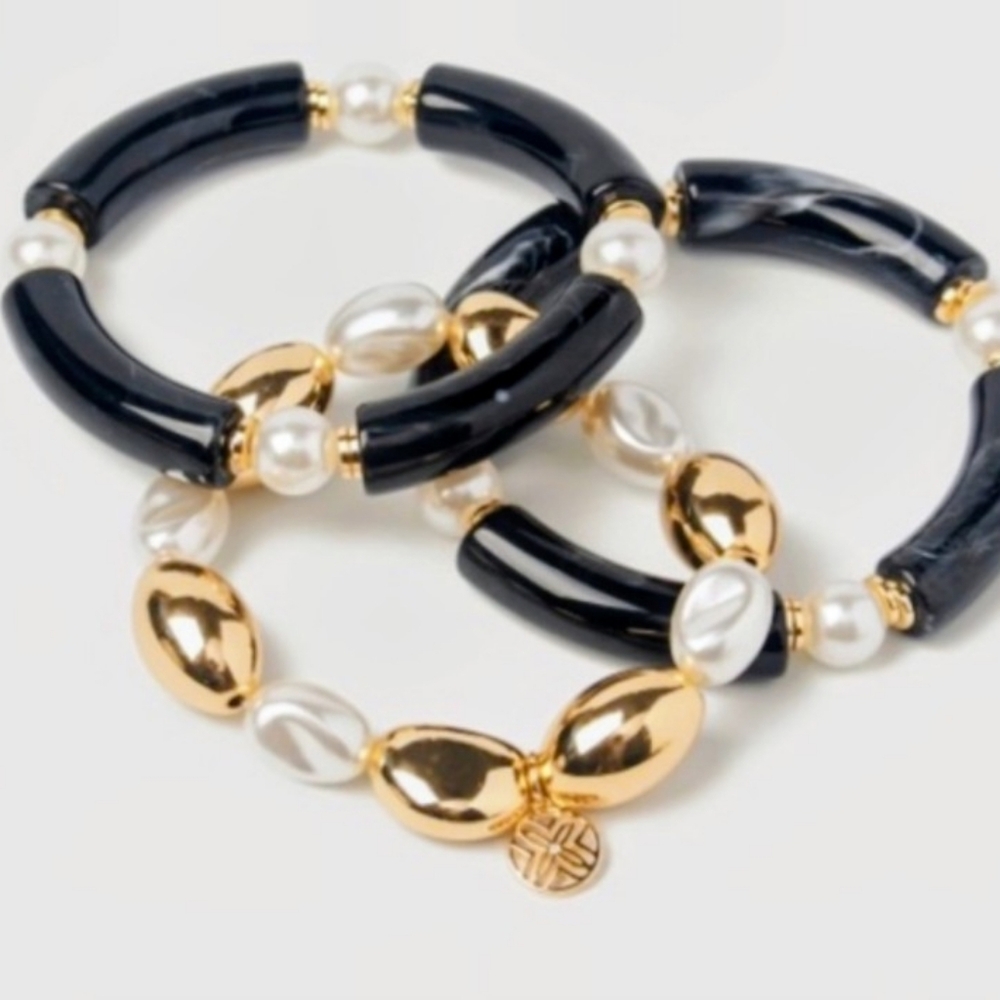 NWT Set Lilly Pulitzer Bracelet Black 3 Pc Set Sunset Shadow Stretch Noir